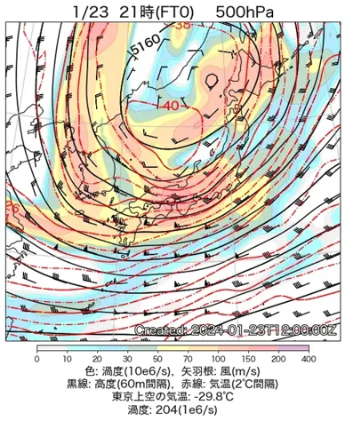 2024年2月5日21時の500hPa天気図
