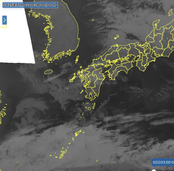 2025年1月2日3時の日本周辺の衛星赤外画像