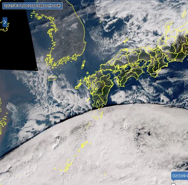 2025年1月2日9時の日本周辺の衛星可視画像