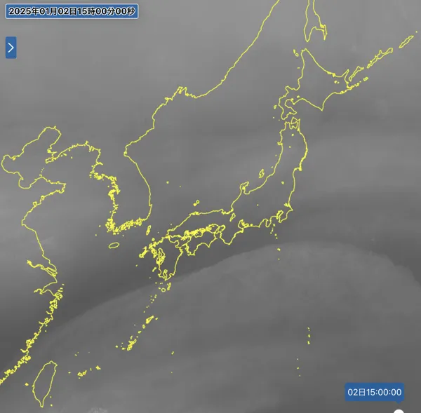 2025年1月2日15時の日本周辺の衛星水蒸気画像
