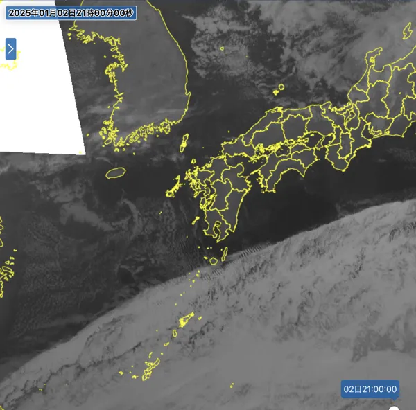 2025年1月2日21時の日本周辺の衛星赤外画像