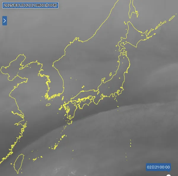 2025年1月2日21時の日本周辺の衛星水蒸気画像