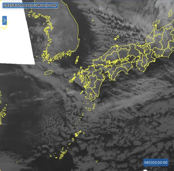 2025年1月8日3時の日本周辺の衛星赤外画像