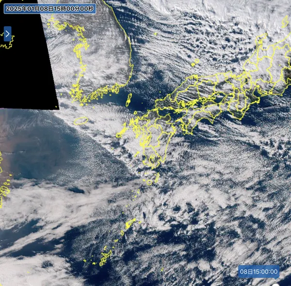 2025年1月8日15時の日本周辺の衛星可視画像