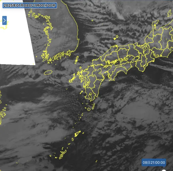 2025年1月8日21時の日本周辺の衛星赤外画像