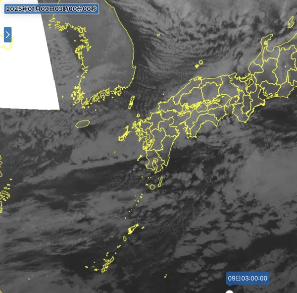2025年1月9日3時の日本周辺の衛星赤外画像