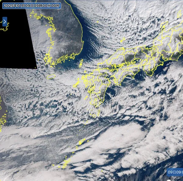 2025年1月9日9時の日本周辺の衛星可視画像