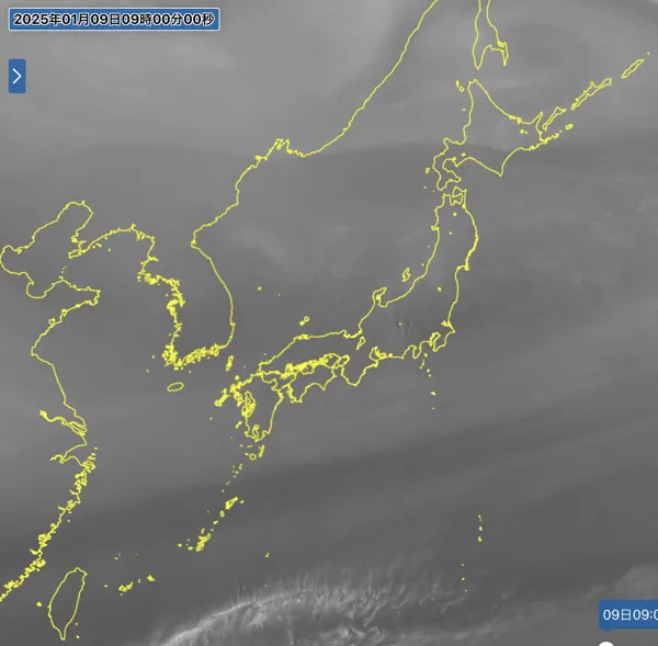 2025年1月9日9時の日本周辺の衛星水蒸気画像