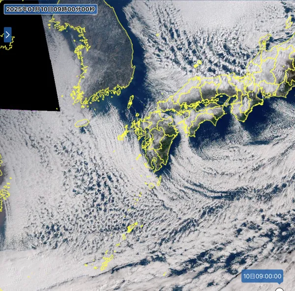2025年1月10日9時の日本周辺の衛星可視画像