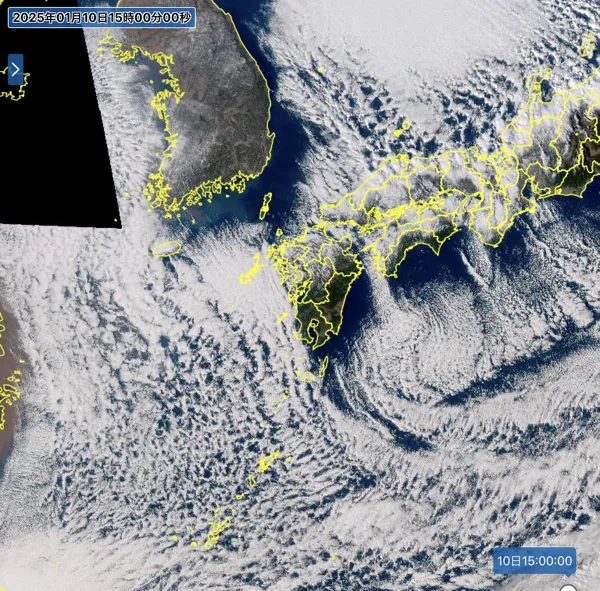2025年1月10日15時の日本周辺の衛星可視画像