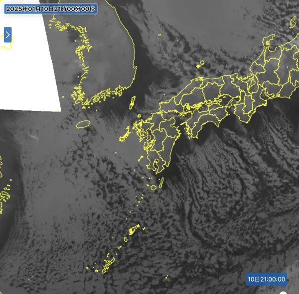 2025年1月10日21時の日本周辺の衛星赤外画像