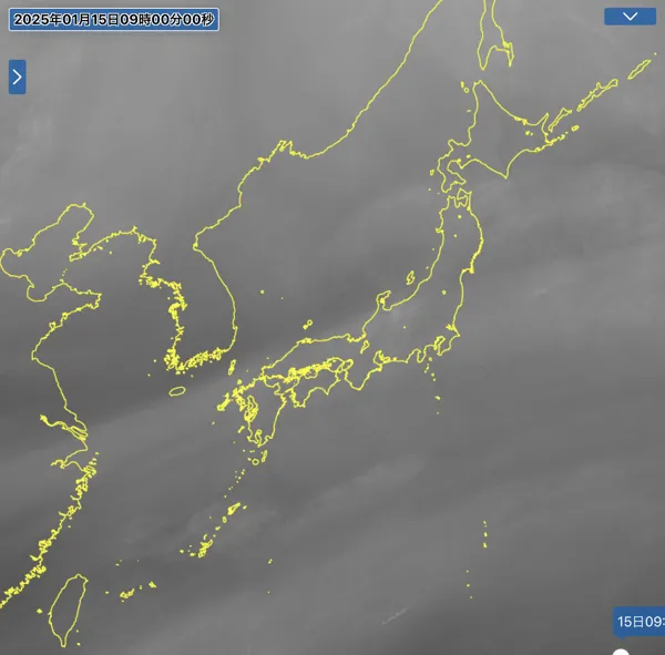 2025年1月15日9時の日本周辺の衛星水蒸気画像