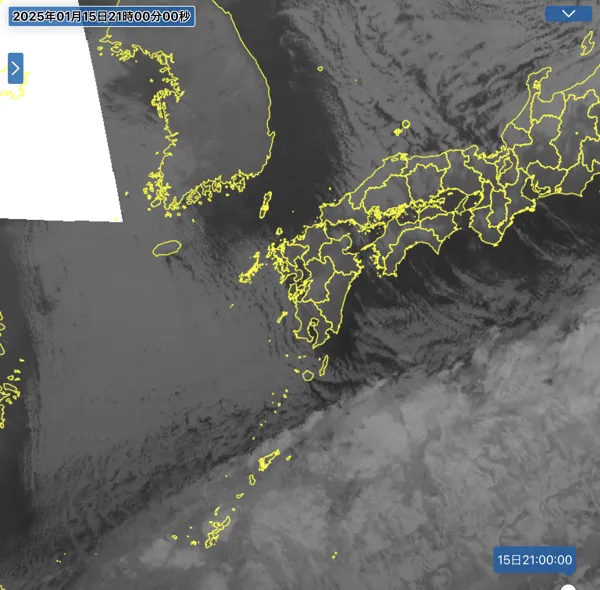 2025年1月15日21時の日本周辺の衛星赤外画像