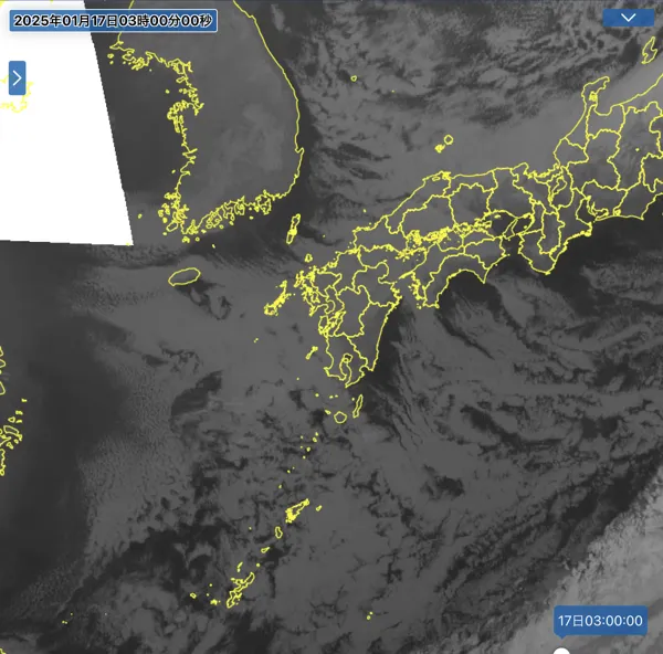 2025年1月17日3時の日本周辺の衛星赤外画像