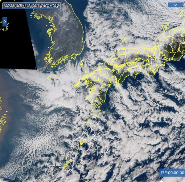 2025年1月17日9時の日本周辺の衛星可視画像