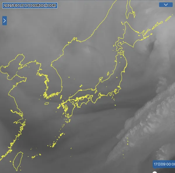 2025年1月17日9時の日本周辺の衛星水蒸気画像