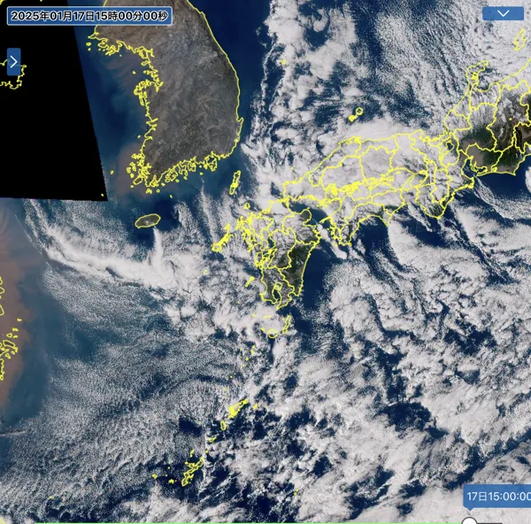 2025年1月17日15時の日本周辺の衛星可視画像