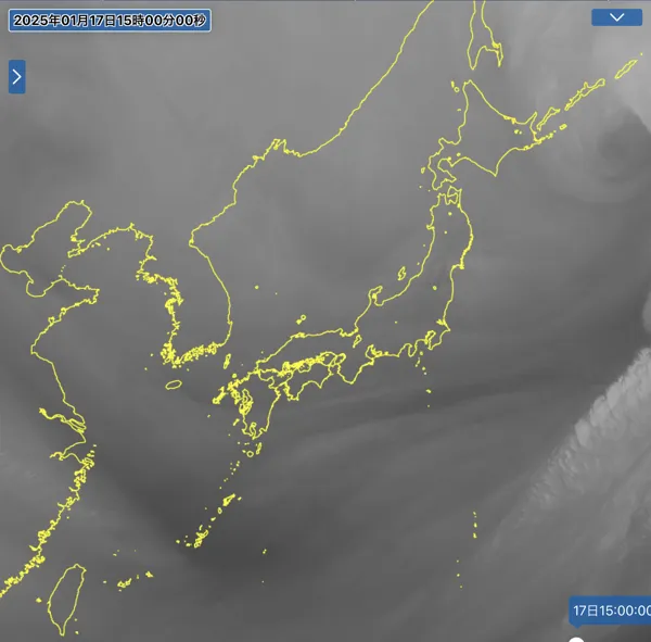 2025年1月17日15時の日本周辺の衛星水蒸気画像