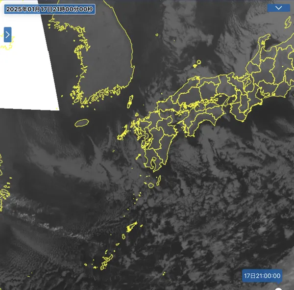 2025年1月17日21時の日本周辺の衛星赤外画像