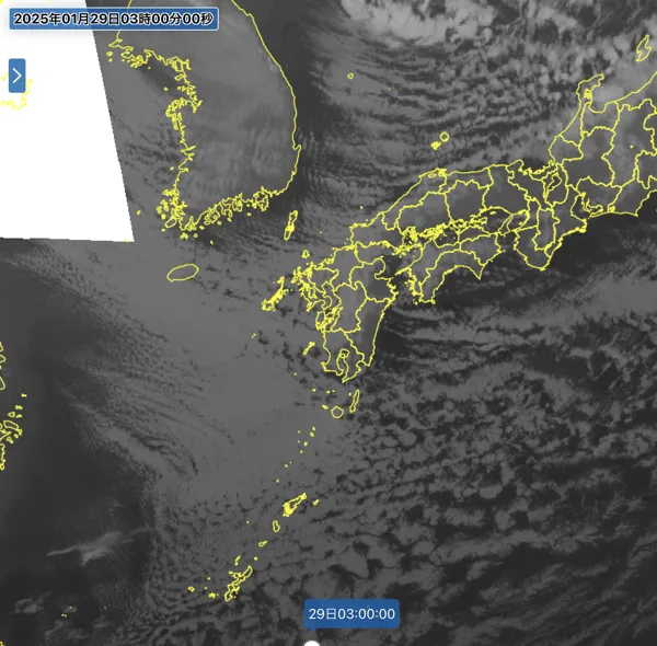 2025年1月29日3時の日本周辺の衛星赤外画像