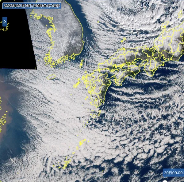 2025年1月29日9時の日本周辺の衛星可視画像