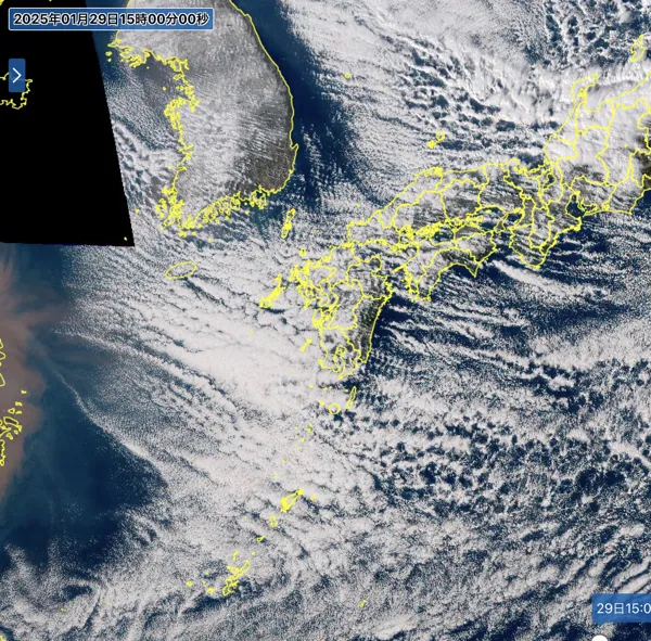 2025年1月29日15時の日本周辺の衛星可視画像
