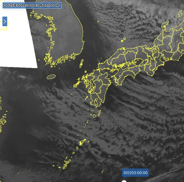 2025年1月30日3時の日本周辺の衛星赤外画像