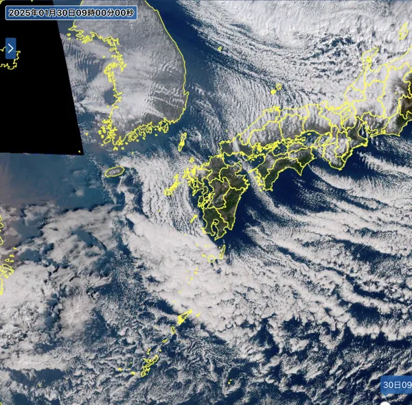 2025年1月30日9時の日本周辺の衛星可視画像