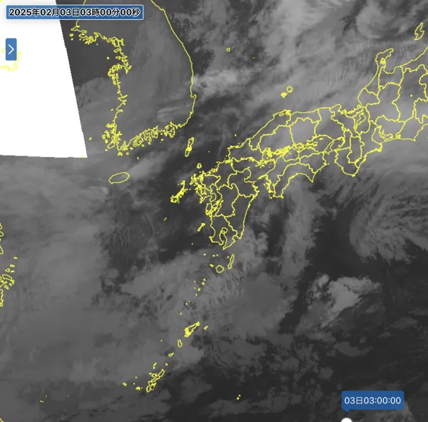 2025年2月3日3時の日本周辺の衛星赤外画像