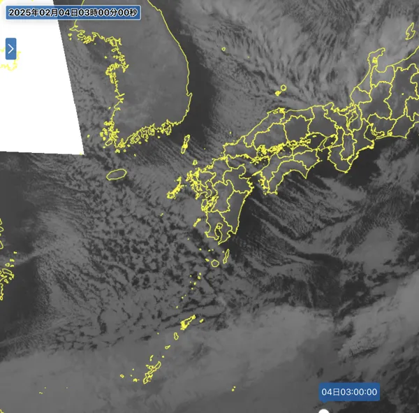 2025年2月4日3時の日本周辺の衛星赤外画像
