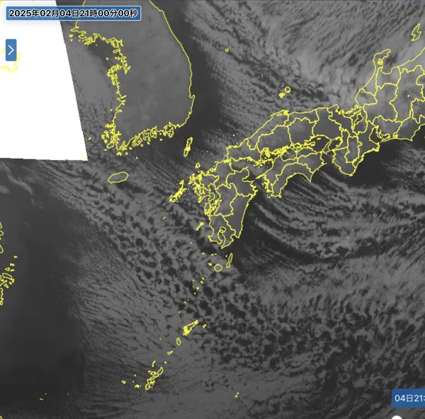 2025年2月4日21時の日本周辺の衛星赤外画像