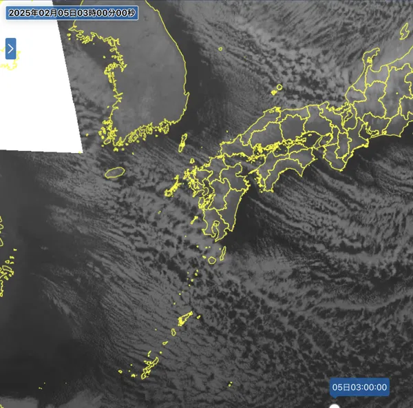 2025年2月5日3時の日本周辺の衛星赤外画像