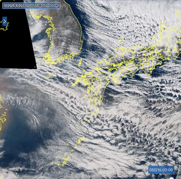 2025年2月5日15時の日本周辺の衛星可視画像