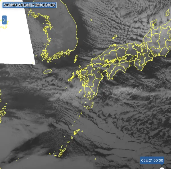 2025年2月5日21時の日本周辺の衛星赤外画像