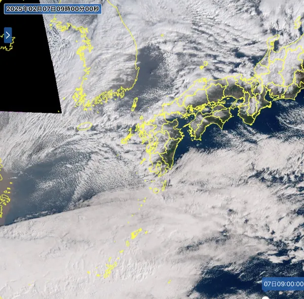 2025年2月7日9時の日本周辺の衛星可視画像