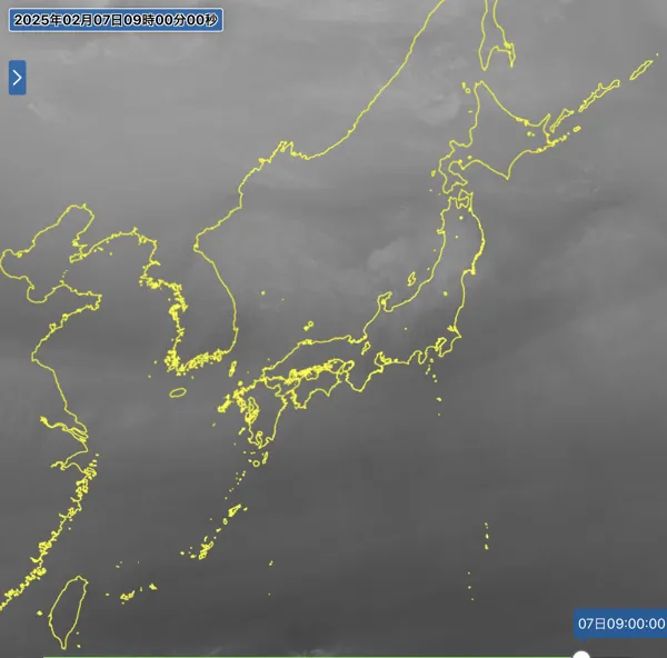 2025年2月7日9時の日本周辺の衛星水蒸気画像