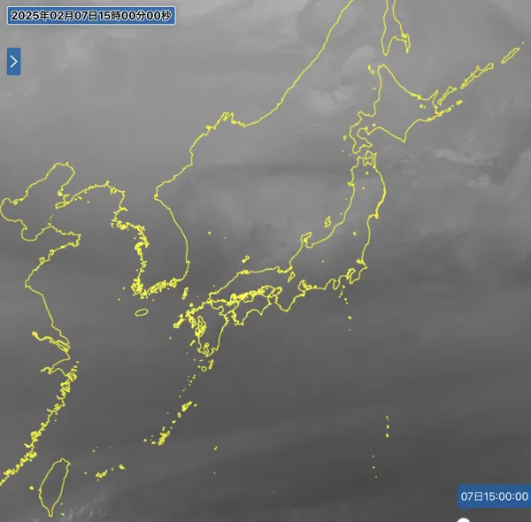 2025年2月7日15時の日本周辺の衛星水蒸気画像