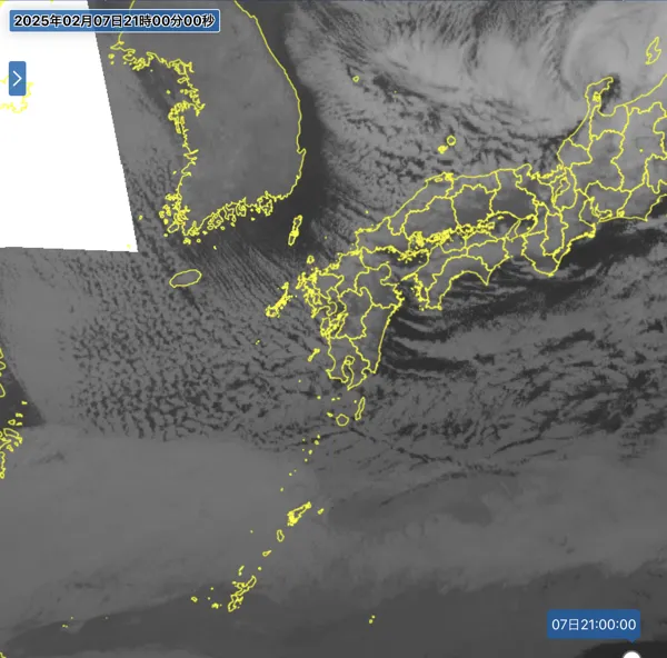 2025年2月7日21時の日本周辺の衛星赤外画像