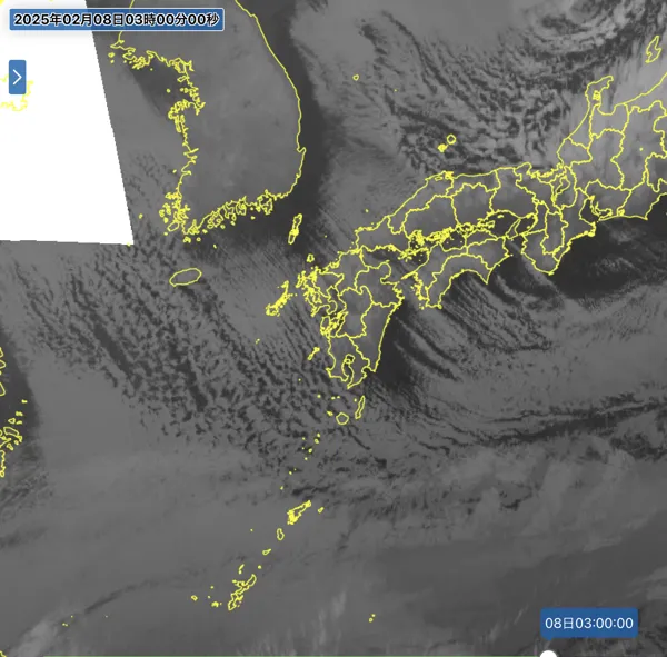 2025年2月8日3時の日本周辺の衛星赤外画像