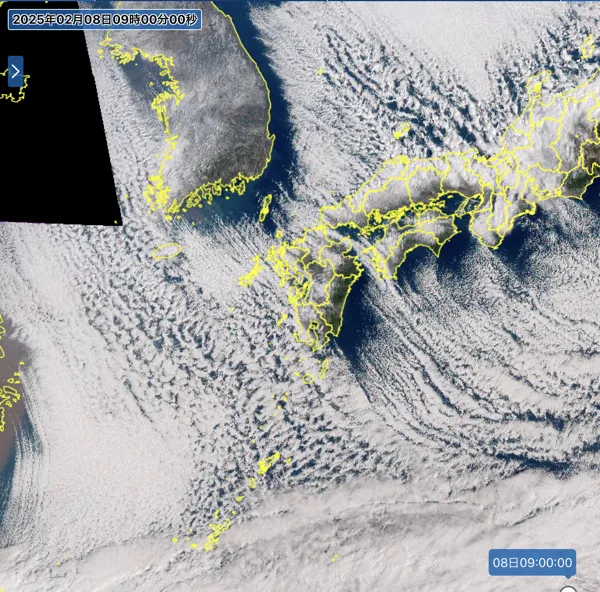 2025年2月8日9時の日本周辺の衛星可視画像