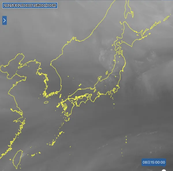 2025年2月8日15時の日本周辺の衛星水蒸気画像