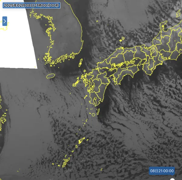 2025年2月8日21時の日本周辺の衛星赤外画像
