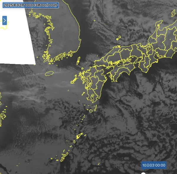 2025年2月10日3時の日本周辺の衛星赤外画像