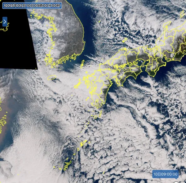2025年2月10日9時の日本周辺の衛星可視画像