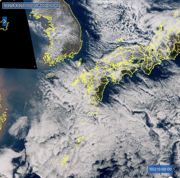 2025年2月10日15時の日本周辺の衛星可視画像