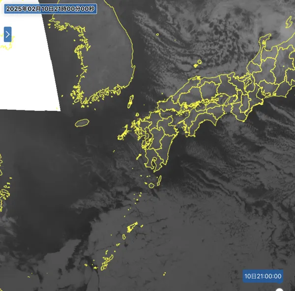 2025年2月10日21時の日本周辺の衛星赤外画像