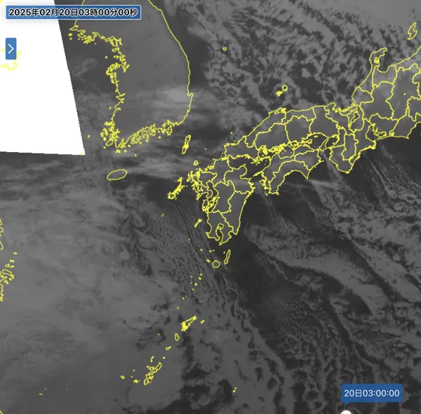 2025年2月20日3時の日本周辺の衛星赤外画像