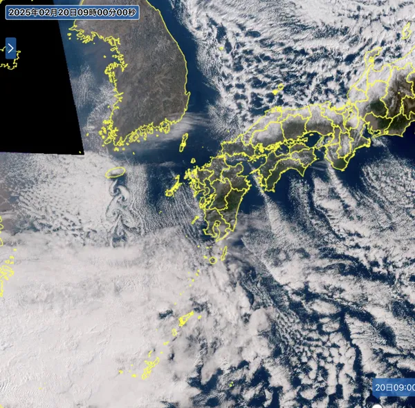 2025年2月20日9時の日本周辺の衛星可視画像