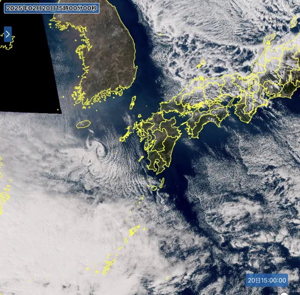 2025年2月20日15時の日本周辺の衛星可視画像
