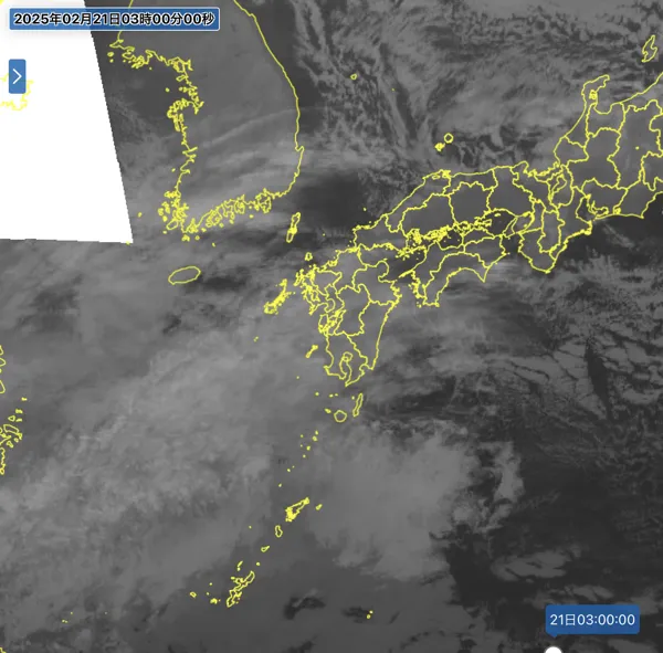 2025年2月21日3時の日本周辺の衛星赤外画像